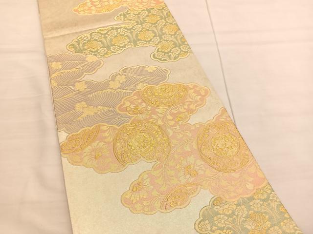平和屋着物◎六通柄袋帯 瑞雲更紗華文 金糸 正絹 逸品 BAAV1827hv