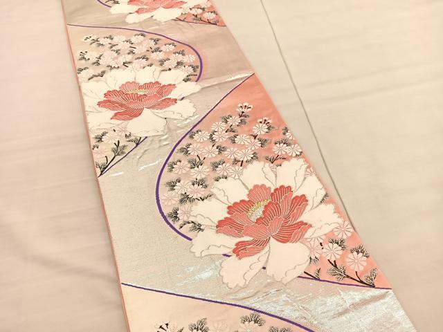 平和屋着物◎六通柄袋帯 唐織 牡丹花文 彩華 金銀糸 正絹 逸品 BAAV1848hv