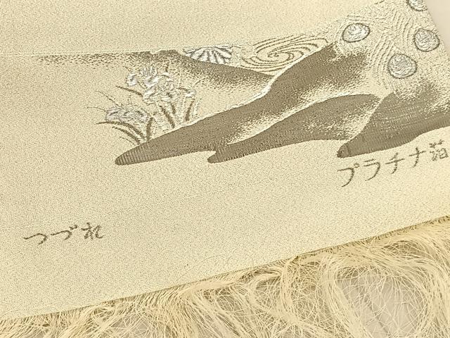 平和屋着物◎太鼓柄袋帯 綴れ 孔雀流水花文 プラチナ箔 正絹 逸品 未使用 BAAV1854hv