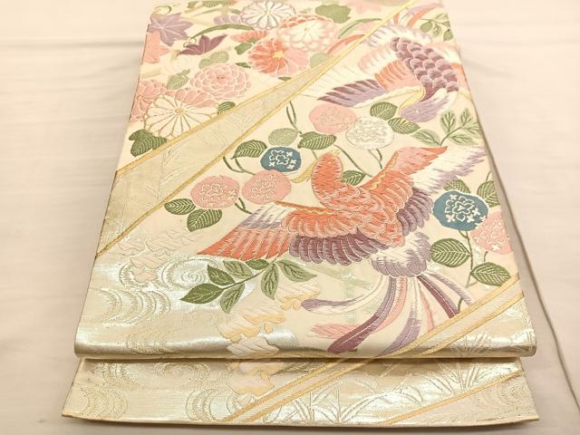平和屋着物◎六通柄袋帯 唐織 花喰い鳳凰 金銀糸 正絹 逸品 BAAV1869hv