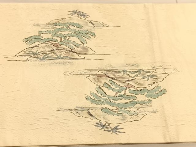 平和屋着物◎太鼓柄袋帯 手描き ふくれ織 風景文 正絹 逸品 BAAV1871hv