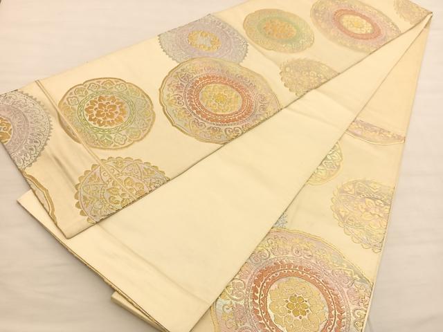 平和屋着物◎六通柄袋帯 花絵皿文 金銀糸 正絹 逸品 BAAV1875hv