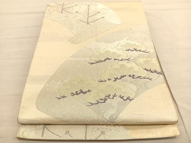 平和屋着物◎六通柄袋帯 唐織 蒔絵松文 銀糸 正絹 逸品 BAAV1892hv