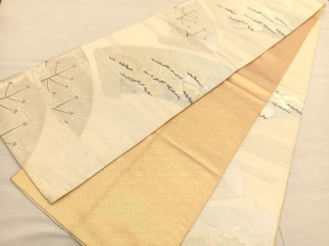 平和屋着物◎六通柄袋帯 唐織 蒔絵松文 銀糸 正絹 逸品 BAAV1892hv