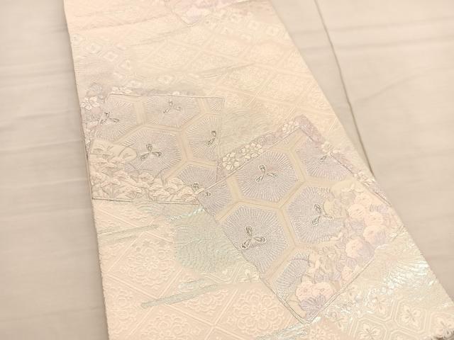 平和屋着物◎六通柄袋帯 唐織 色紙重ね亀甲花文 銀糸 正絹 逸品 BAAV1899hv