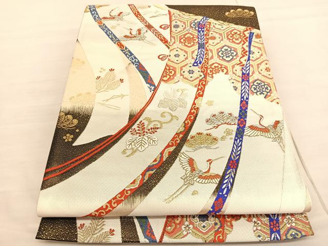 平和屋着物◎六通柄袋帯 唐織 几帳飛鶴有職花文 金銀糸 正絹 逸品 BAAV1904hv