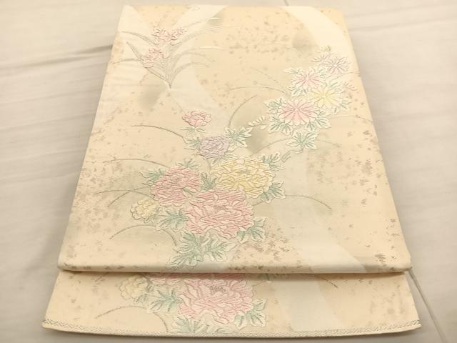 平和屋着物◎六通柄袋帯 唐織 立涌花文 銀糸 正絹 逸品 BAAV1912hv
