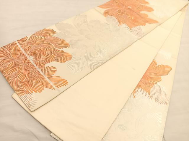 平和屋着物◎六通柄袋帯 唐織 牡丹 銀糸 正絹 逸品 BAAV1915hv