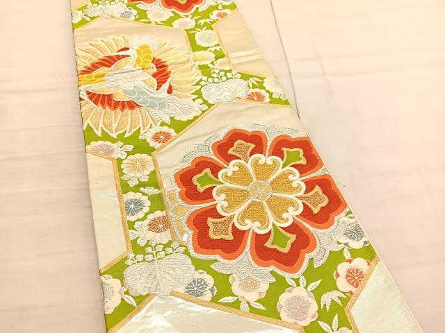 平和屋着物◎六通柄袋帯 唐織 亀甲花文 金銀糸 正絹 逸品 BAAV1921hv