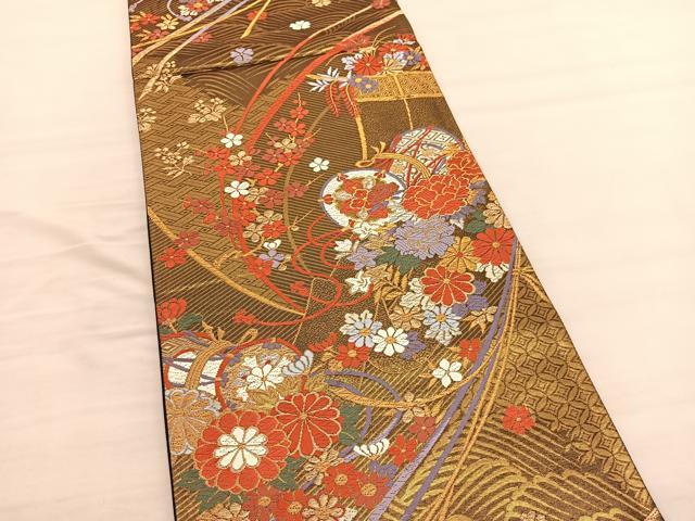平和屋着物◎六通柄袋帯 唐織 几帳花鼓文 金銀糸 正絹 逸品 BAAV1924hv