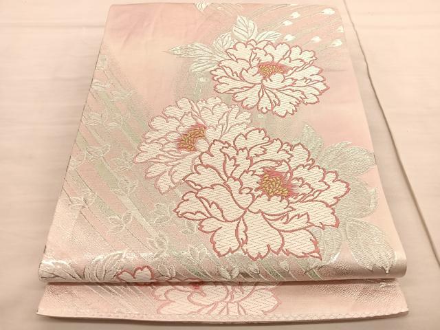 平和屋着物◎六通柄袋帯 唐織 牡丹 金銀糸 正絹 逸品 BAAV1942hv
