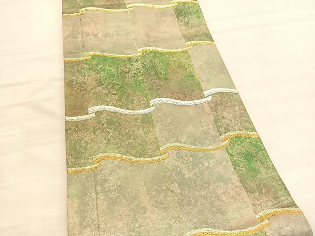 平和屋着物◎六通柄袋帯 唐織 瓦文様 金銀糸 正絹 逸品 BAAV1947hv