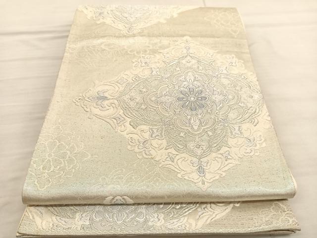 平和屋着物◎六通柄袋帯 唐織 花菱文 銀糸 正絹 逸品 BAAV1953hv