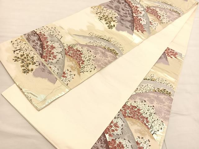 平和屋着物◎六通柄袋帯 唐織 仁清花山文 金糸 正絹 逸品 BAAV1960hv