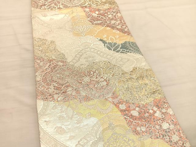 平和屋着物◎六通柄袋帯 道長更紗花菱文 金銀糸 正絹 逸品 BAAV1970hv