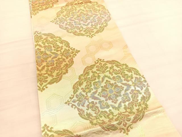 平和屋着物◎六通柄袋帯 正倉院花文 金糸 正絹 逸品 BAAV1986hv