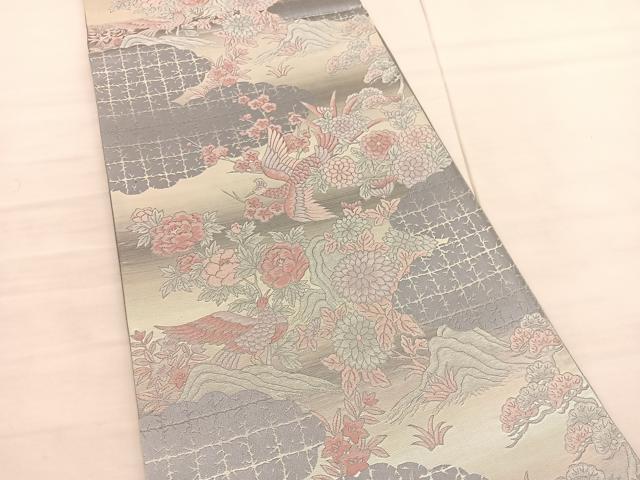 平和屋着物◎六通柄袋帯 唐織 鳳凰花文 銀糸 正絹 逸品 BAAV1994hv