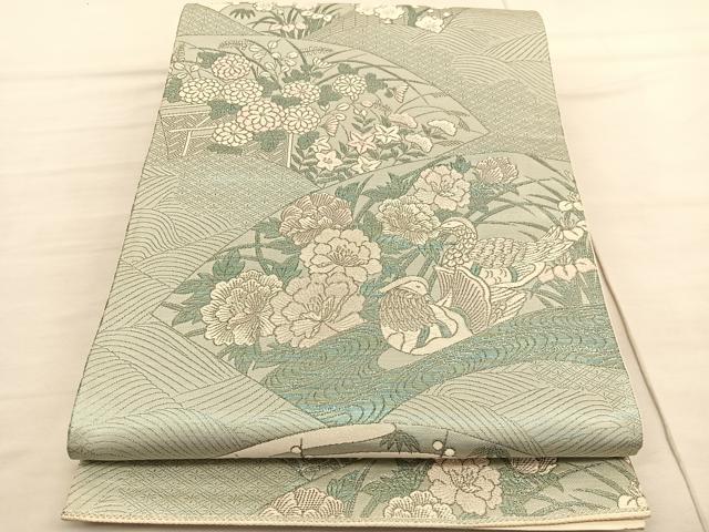 平和屋着物◎六通柄袋帯 唐織 鴛鴦地紙花文 九百織錦 プラチナ二重箔 正絹 逸品 BAAV1998hv