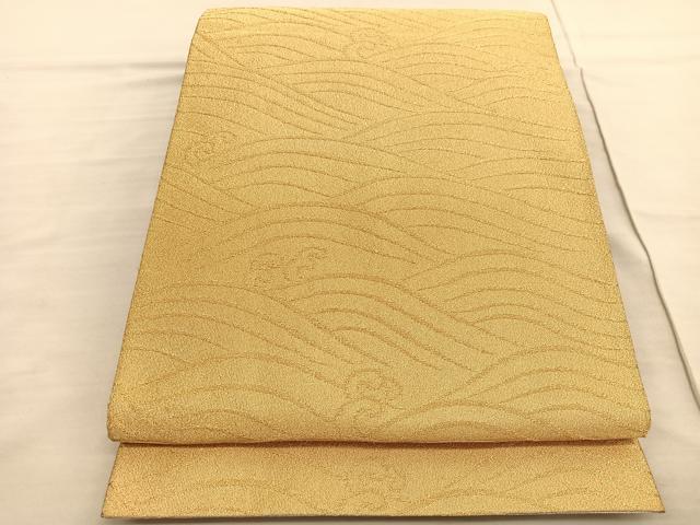 平和屋着物◎両面 全通柄 本袋帯 綴れ 立波文 金糸 正絹 逸品 BAAV1999hv