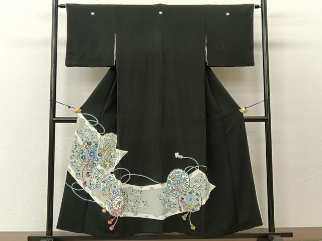 平和屋着物■豪華黒留袖 駒刺繍 鏡裏花文 正絹 逸品 BAAV2290hj