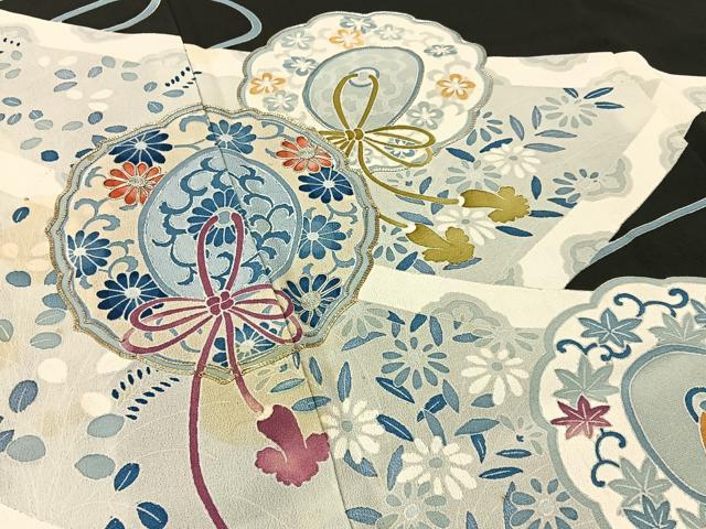 平和屋着物■豪華黒留袖 駒刺繍 鏡裏花文 正絹 逸品 BAAV2290hj