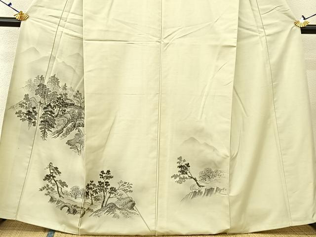 平和屋着物■訪問着 紬地 手描き 風景文 正絹 逸品 BAAV2434hj