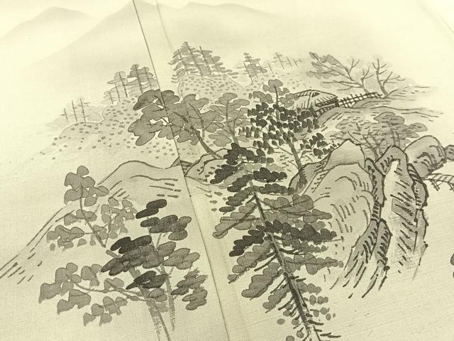 平和屋着物■訪問着 紬地 手描き 風景文 正絹 逸品 BAAV2434hj