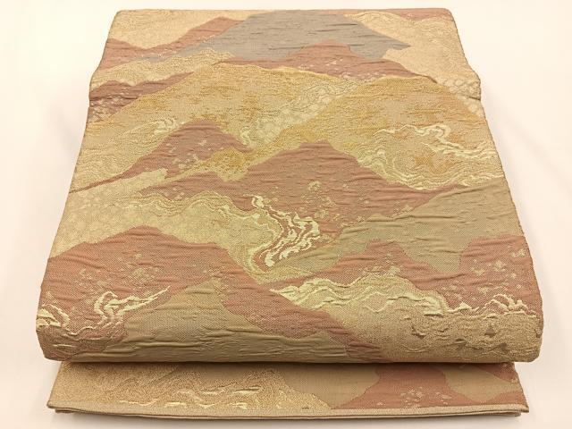 平和屋着物◎六通柄袋帯 ふくれ織 重ね山文 金糸 BAAV2749hj