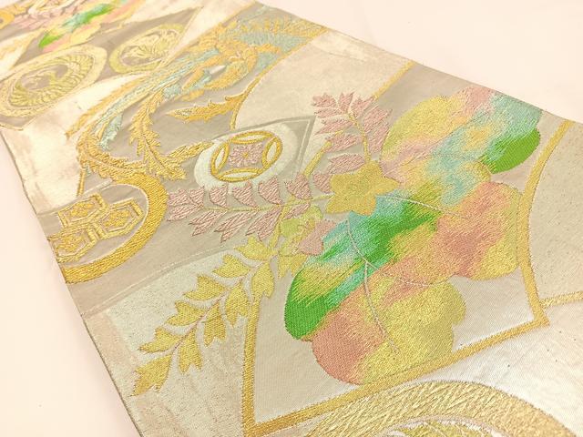 平和屋着物◎六通柄袋帯 鳳凰地紙桐文 金銀糸 正絹 逸品 BAAV2757hj