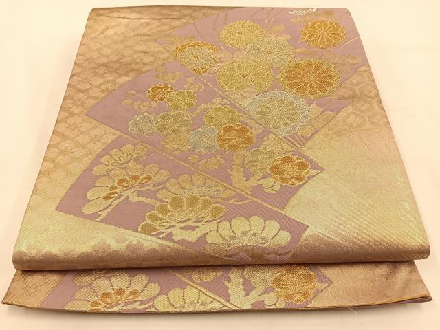 平和屋着物◎六通柄袋帯 扇面花文 金銀糸 正絹 逸品 BAAV2794hj