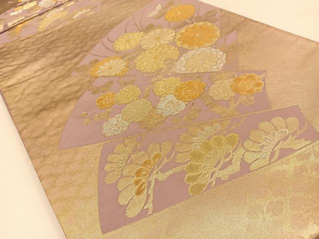 平和屋着物◎六通柄袋帯 扇面花文 金銀糸 正絹 逸品 BAAV2794hj
