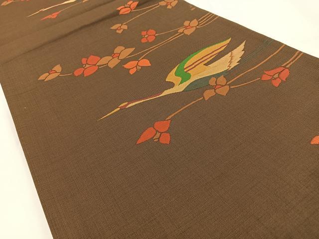 平和屋着物◎六通柄袋帯 雲母 飛鶴花文 正絹 逸品 BAAV2798hj