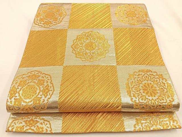 平和屋着物◎両面 全通柄袋帯 市松正倉院文 金銀糸 正絹 逸品 BAAV2807hj