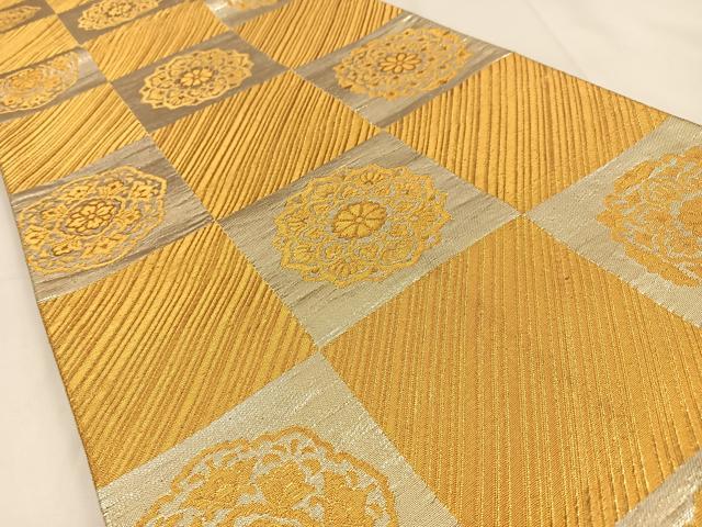 平和屋着物◎両面 全通柄袋帯 市松正倉院文 金銀糸 正絹 逸品 BAAV2807hj