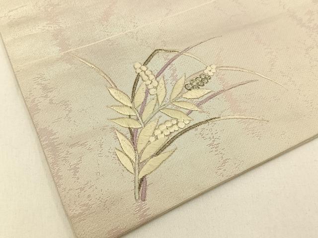 平和屋着物◎九寸名古屋帯 総刺繍 草花文 銀糸 引箔 正絹 逸品 BAAV2825hj