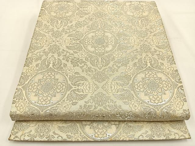 平和屋着物◎六通柄袋帯 唐織 花鳥文 銀糸 正絹 逸品 BAAV2827hj
