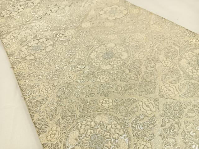 平和屋着物◎六通柄袋帯 唐織 花鳥文 銀糸 正絹 逸品 BAAV2827hj