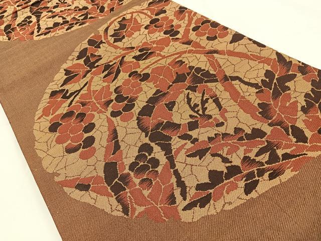 平和屋着物◎六通柄袋帯 鹿 葡萄蔦の葉文 正絹 逸品 BAAV2833hj