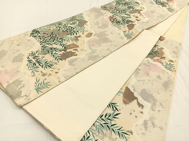 平和屋着物◎六通柄袋帯 草葉文 金銀糸 引箔 正絹 逸品 BAAV2847hj
