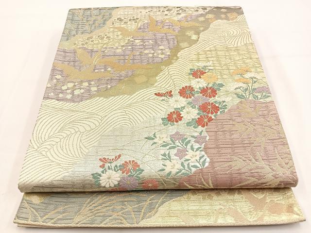 平和屋着物◎六通柄袋帯 唐織 飛鶴花文 金銀糸 正絹 逸品 BAAV2849hj
