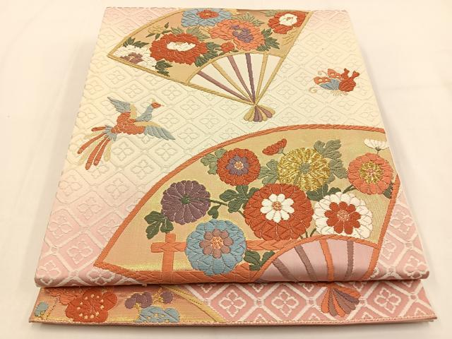 平和屋着物●六通柄袋帯 唐織 扇能衣小花文 金糸 正絹 逸品 BAAV2851hj