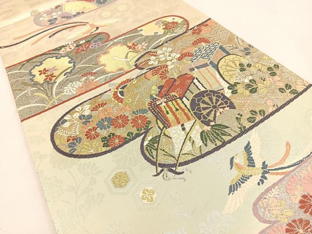 平和屋着物◎六通柄袋帯 唐織 鳳凰御所車花文 金銀糸 正絹 逸品 BAAV2858hj