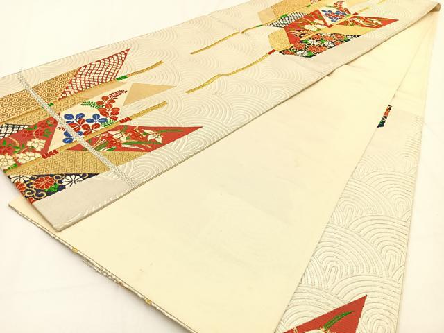 平和屋着物◎六通柄袋帯 唐織 矢羽花文 金銀糸 正絹 逸品 BAAV2864hj