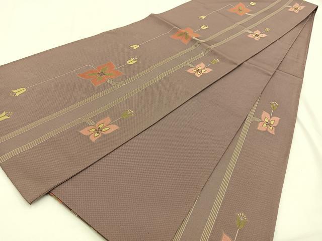 平和屋着物◎六通柄袋帯 花 金糸 正絹 逸品 BAAV2891hj