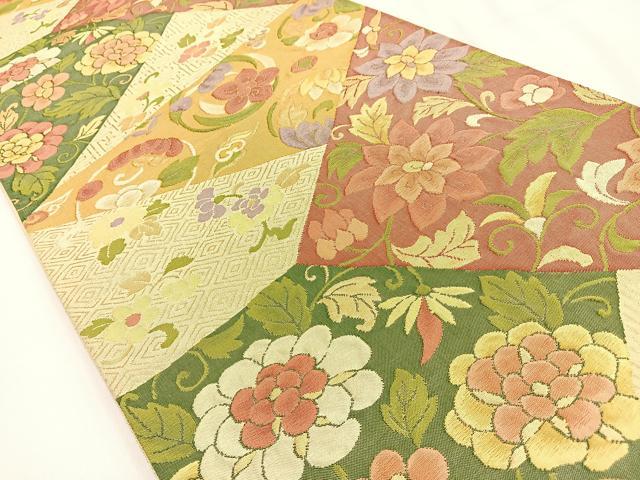 平和屋着物◎六通柄袋帯 切嵌花文 金糸 正絹 逸品 BAAV2892hj