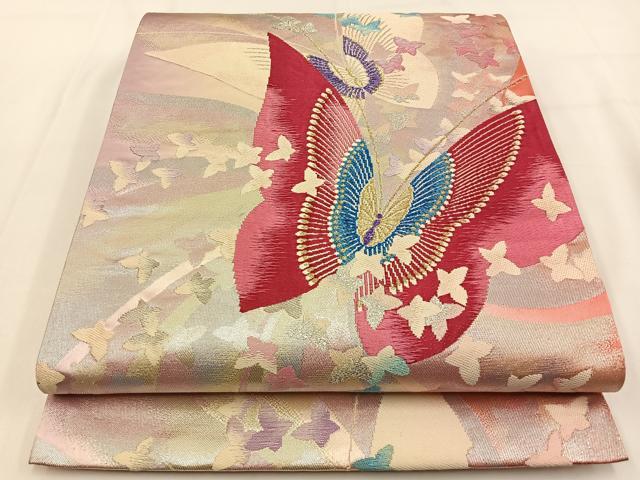 平和屋着物◎六通柄袋帯 舞蝶文 金銀糸 正絹 逸品 BAAV2897hj