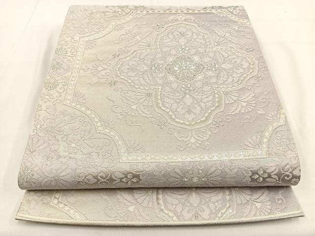 平和屋着物◎六通柄袋帯 宝相華 銀糸 正絹 逸品 BAAV2898hj