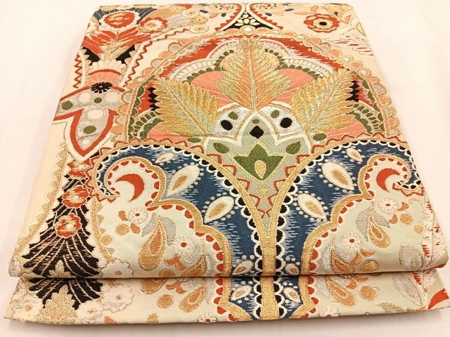 平和屋着物◎六通柄 本袋帯 更紗花文 金銀糸 正絹 逸品 BAAV2904hj