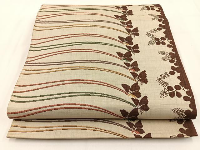 平和屋着物●六通柄袋帯　螺鈿錦　いろは歌　陶器花蝶文　金糸　正絹　逸品　CABB0687hy 平和屋着物◎六通柄袋帯 陶漆 舞蝶文 正絹 逸品 BAAV2909hj