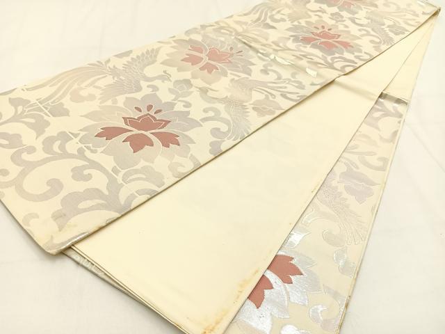 平和屋着物◎六通柄袋帯 鳳凰更紗花唐草文 銀糸 正絹 逸品 BAAV2912hj